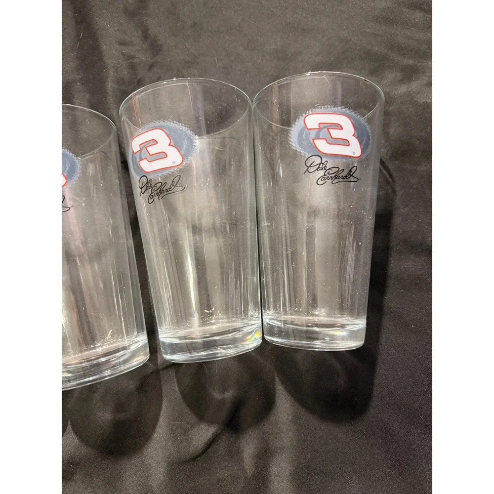 Dale Earnhardt Sr 3 Signature Pint Glasses Set of 4 NASCAR Racing Barware Clear